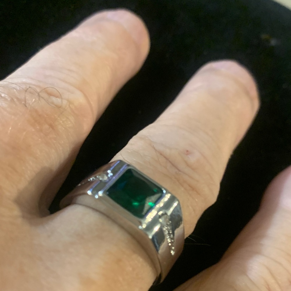 Men's Silver Ring with Emerald Green Stone